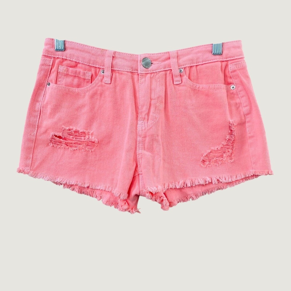YMI Shorts Junior 3 Pink Dream Jean Mid Rise Distressed Frayed Hem Neon Summer